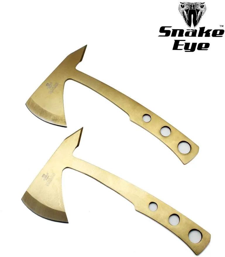 Snake Eye Tactical Tomahawk Throwing Knife, 9.5 Inch Overall Length, Stainless Steel Blade, with Nylon Sheath (Gold (Pair))