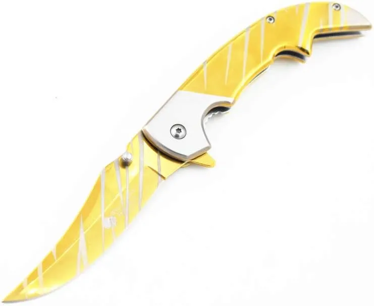 Snake Eye Tactical Triple Set Fixed Blade Mini Huntsman Folding Knife Outdoors Hunting Camping Fishing Self Defense (Gold)