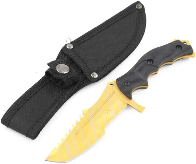 Snake Eye Tactical Triple Set Fixed Blade Mini Huntsman Folding Knife Outdoors Hunting Camping Fishing Self Defense (Gold)