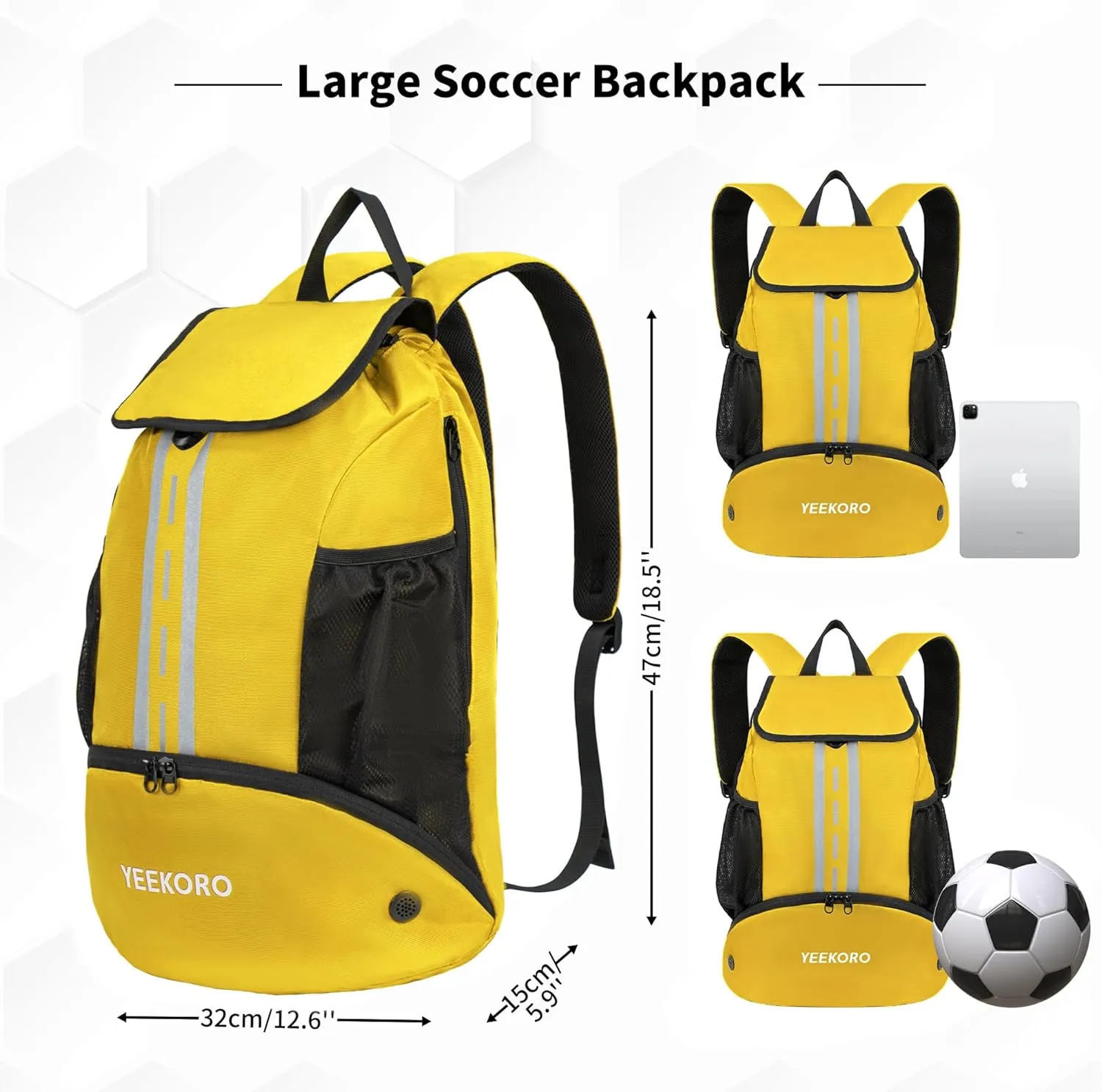 Soccer Backpack Multifunctional Sport Gym Bags with Dry-wet Separate & Shoe Compartment for Basketball Volleyball