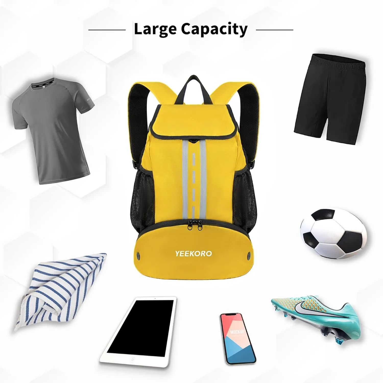 Soccer Backpack Multifunctional Sport Gym Bags with Dry-wet Separate & Shoe Compartment for Basketball Volleyball