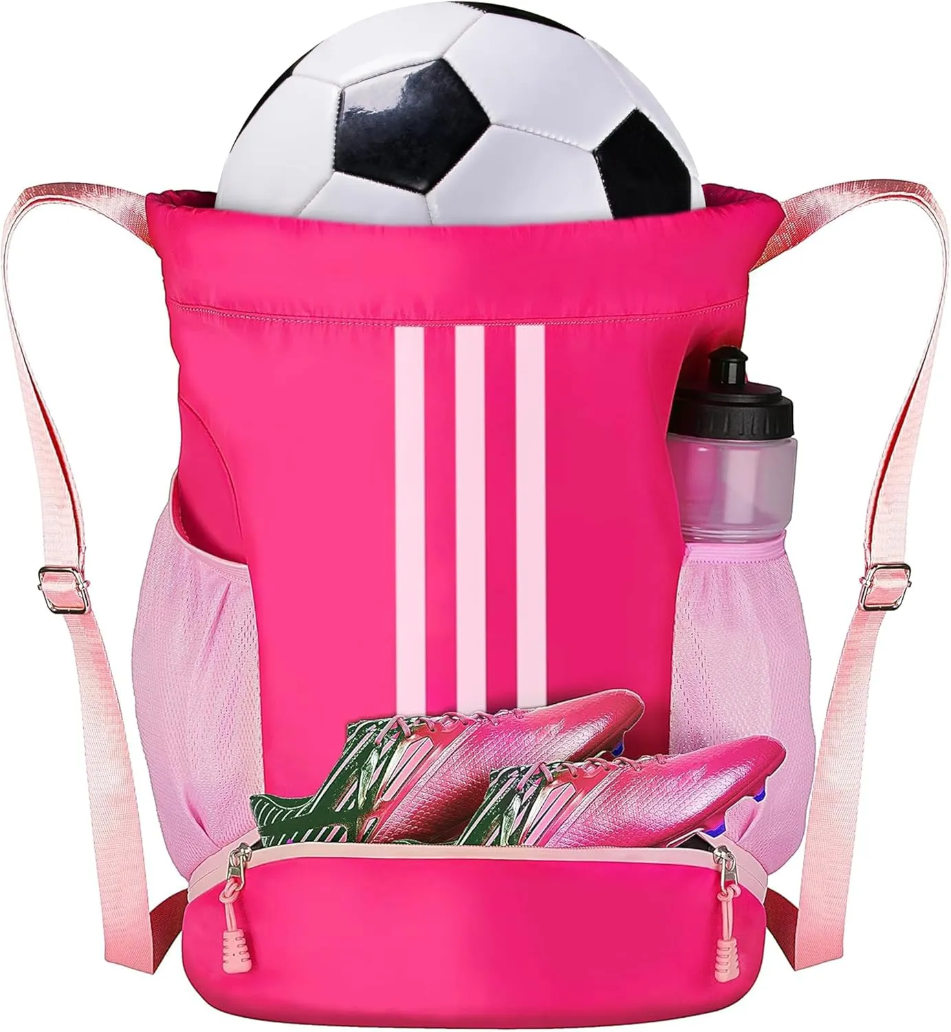 Soccer Bag, Youth Soccer Basketball Bag with Compartments Drawstring Backpack for Football Volleyball Gym Training