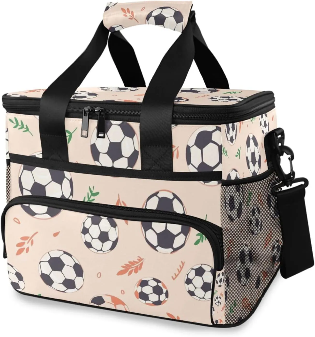 Soccer Ball Pink Cooler Bag Insulated Cooler Soft Sided Cooler 24 Can Portable Picnic Bag Large Leakproof Lunch Bag Box for Beach Grocery Camping Travel Car Men Women