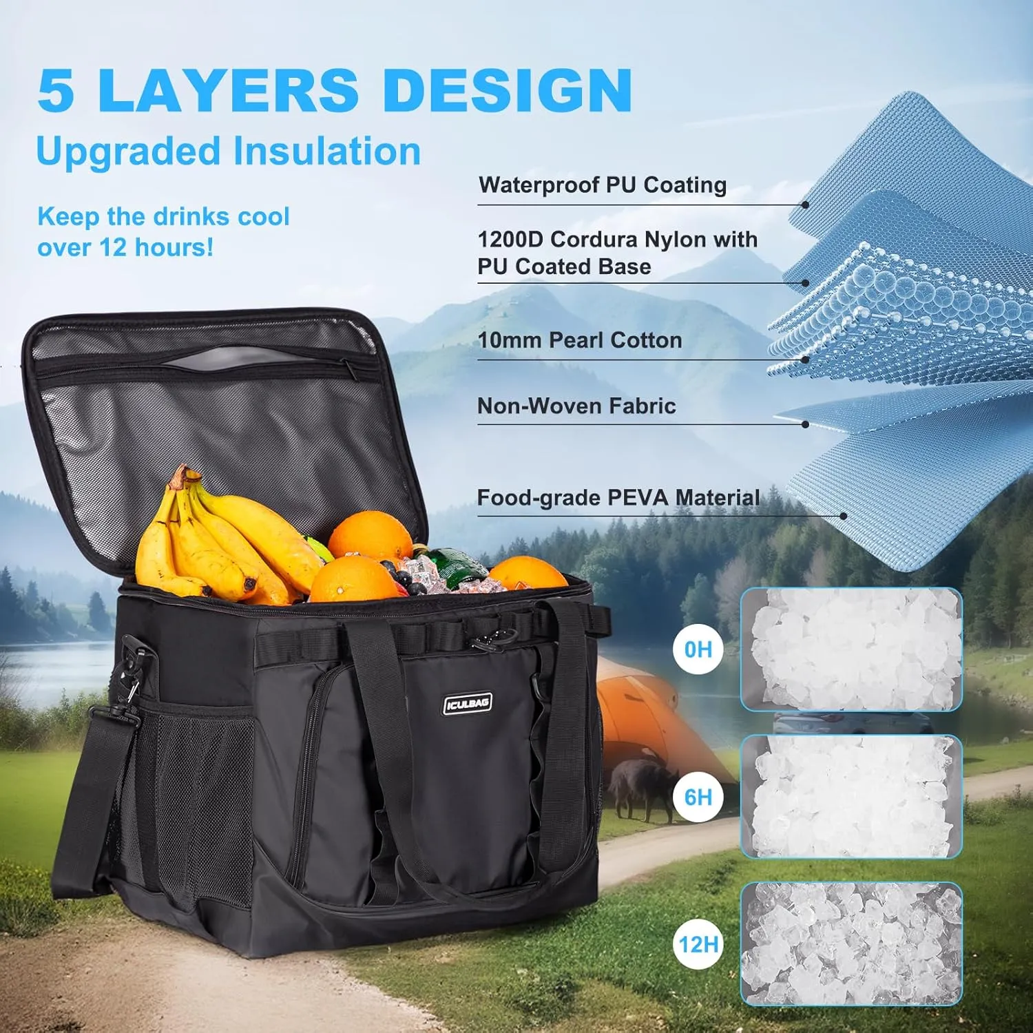 Soft Travel Coolers Bags Insulated Cooling 16hour for Camping Hiking Beach Travel Soft Sided Insulated Cooler Bag 24/48Cans for Women Men