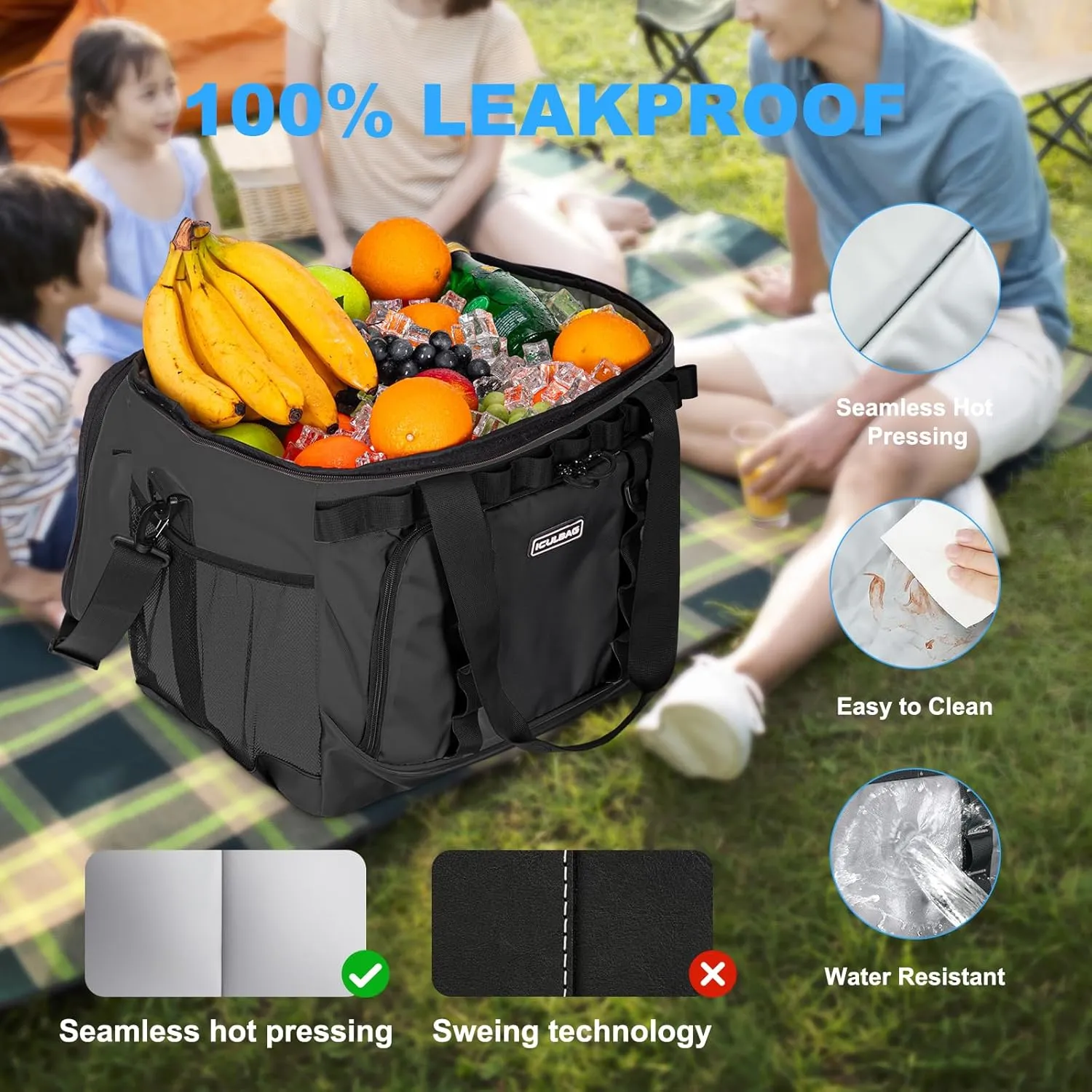 Soft Travel Coolers Bags Insulated Cooling 16hour for Camping Hiking Beach Travel Soft Sided Insulated Cooler Bag 24/48Cans for Women Men