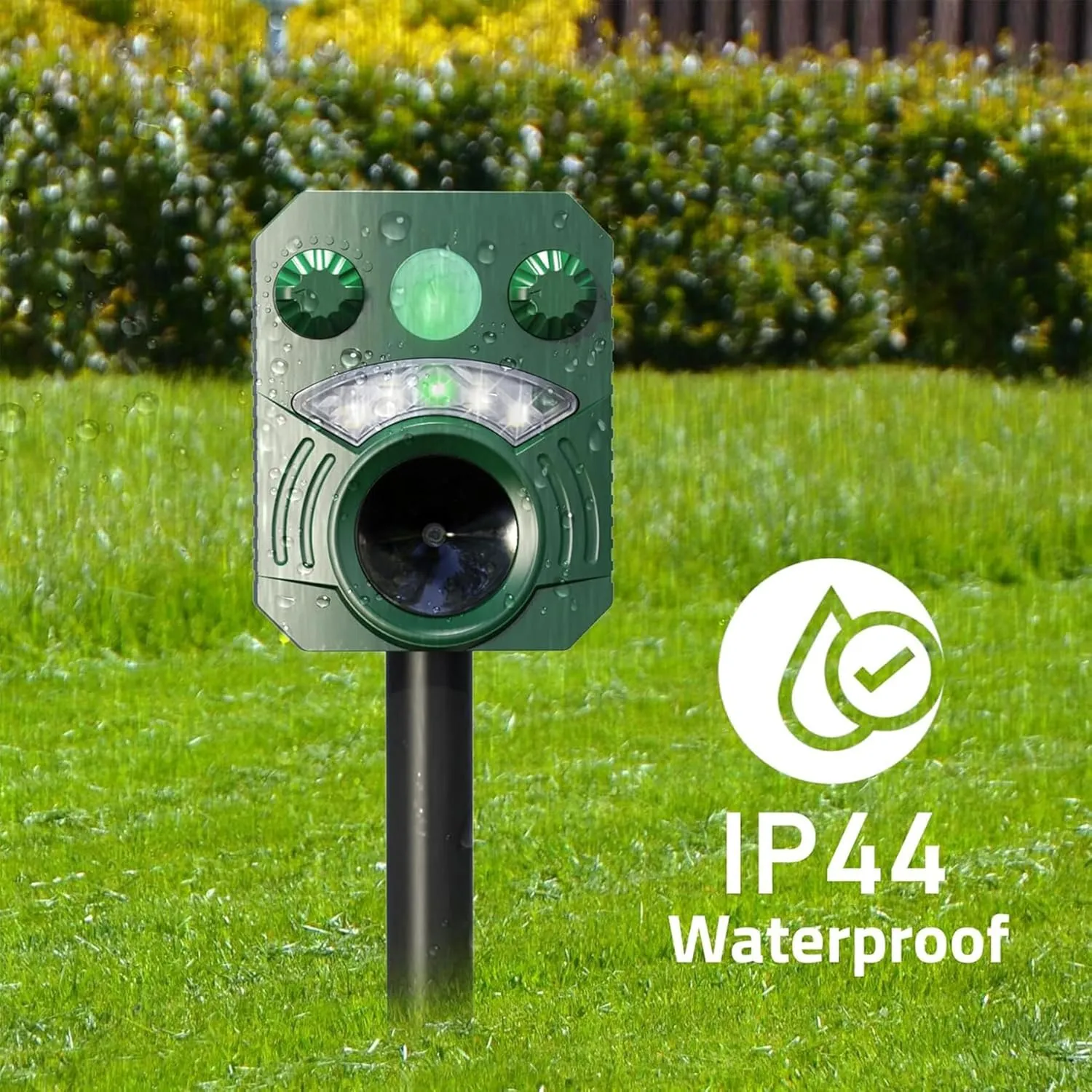 Solar Powered Animal Repeller Ultrasonic Dog Deterrent Waterproof Cat Repellent Outdoor Squirrel Deer Racoon Fox Control Device with RIP Sensor Flashing Light and 5 Modes