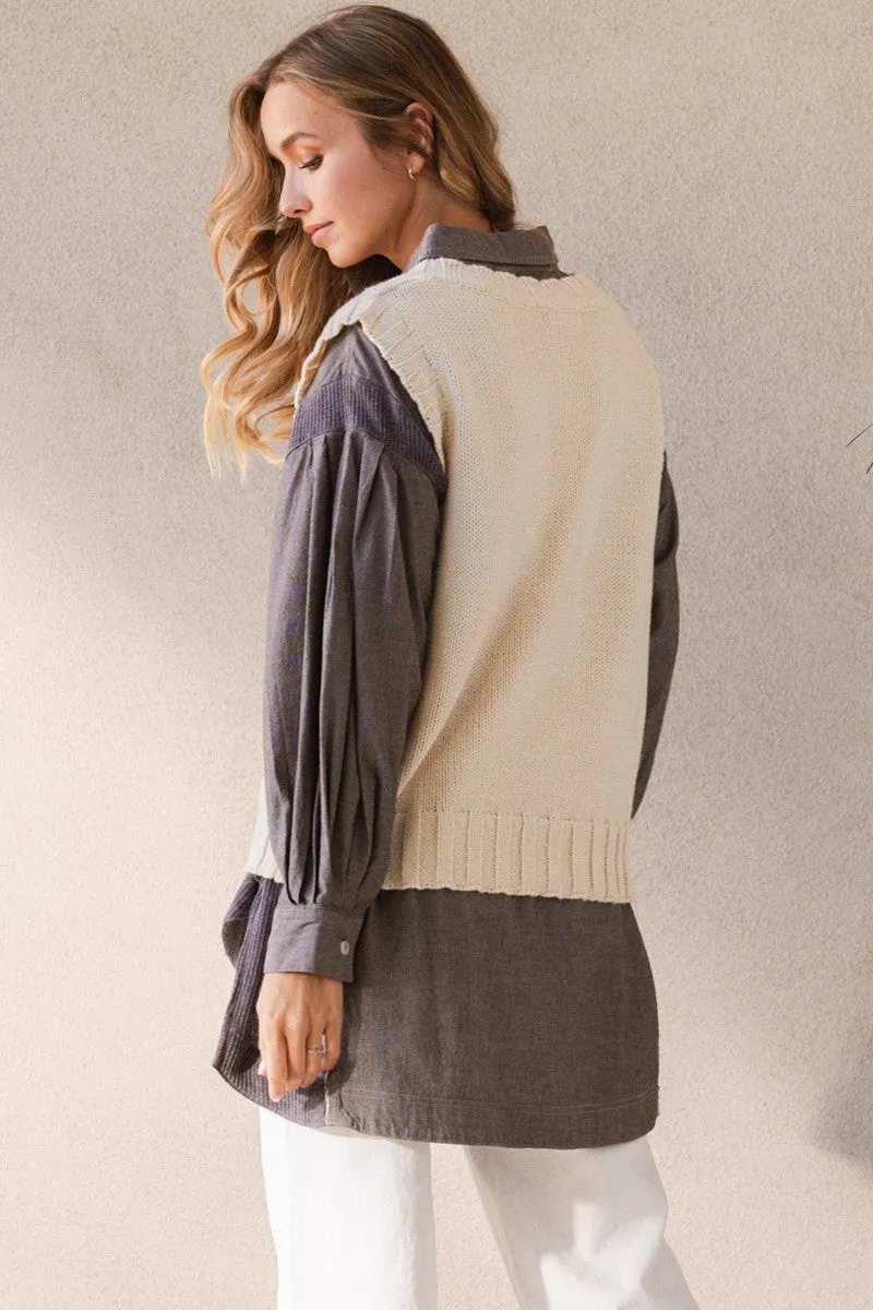 Solid Cable V-neck Sweater Vest