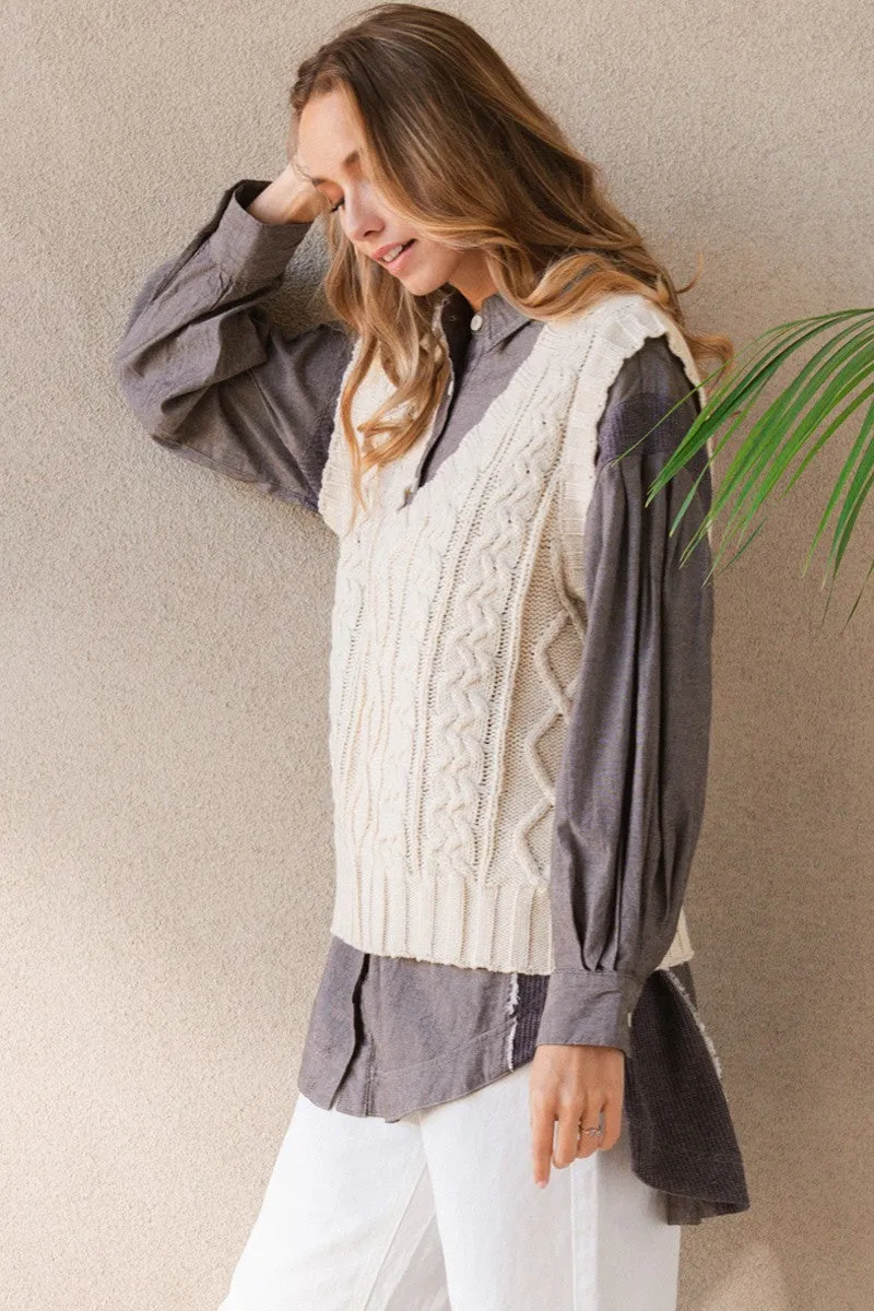 Solid Cable V-neck Sweater Vest