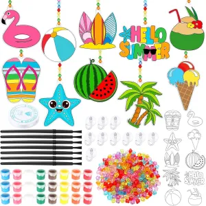 Sonwyoung 30 Sets Suncatchers Craft Kits, DIY Glow in The Dark Suncatcher Kits Stained Glass Window Paint Art for Classroom Party Activities Art Craft Party Favors(Summer)