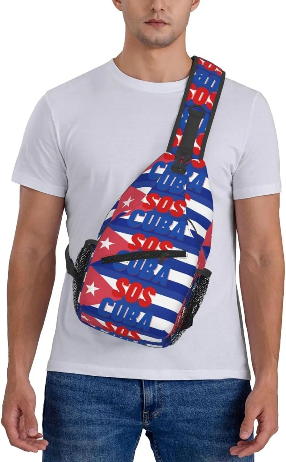 SOS Cuba Flag Crossbody Bag Cross Chest Bag Adjustable Sling Backpack Sports Gym Shoulder Bags Travel Cycling Daypack Diagonally Casual Rucksack