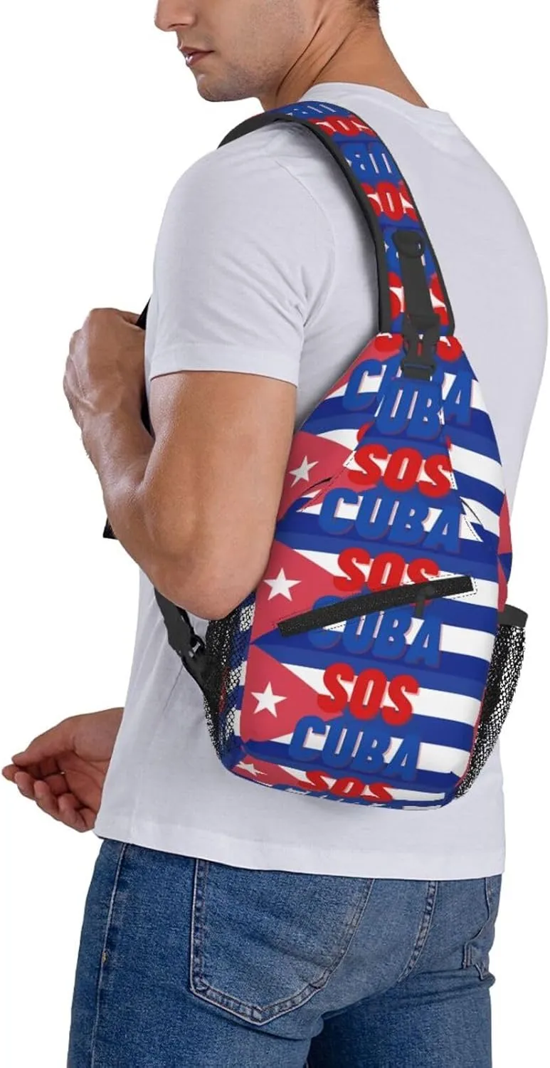 SOS Cuba Flag Crossbody Bag Cross Chest Bag Adjustable Sling Backpack Sports Gym Shoulder Bags Travel Cycling Daypack Diagonally Casual Rucksack