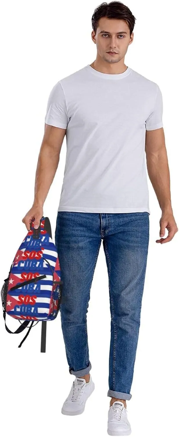 SOS Cuba Flag Crossbody Bag Cross Chest Bag Adjustable Sling Backpack Sports Gym Shoulder Bags Travel Cycling Daypack Diagonally Casual Rucksack