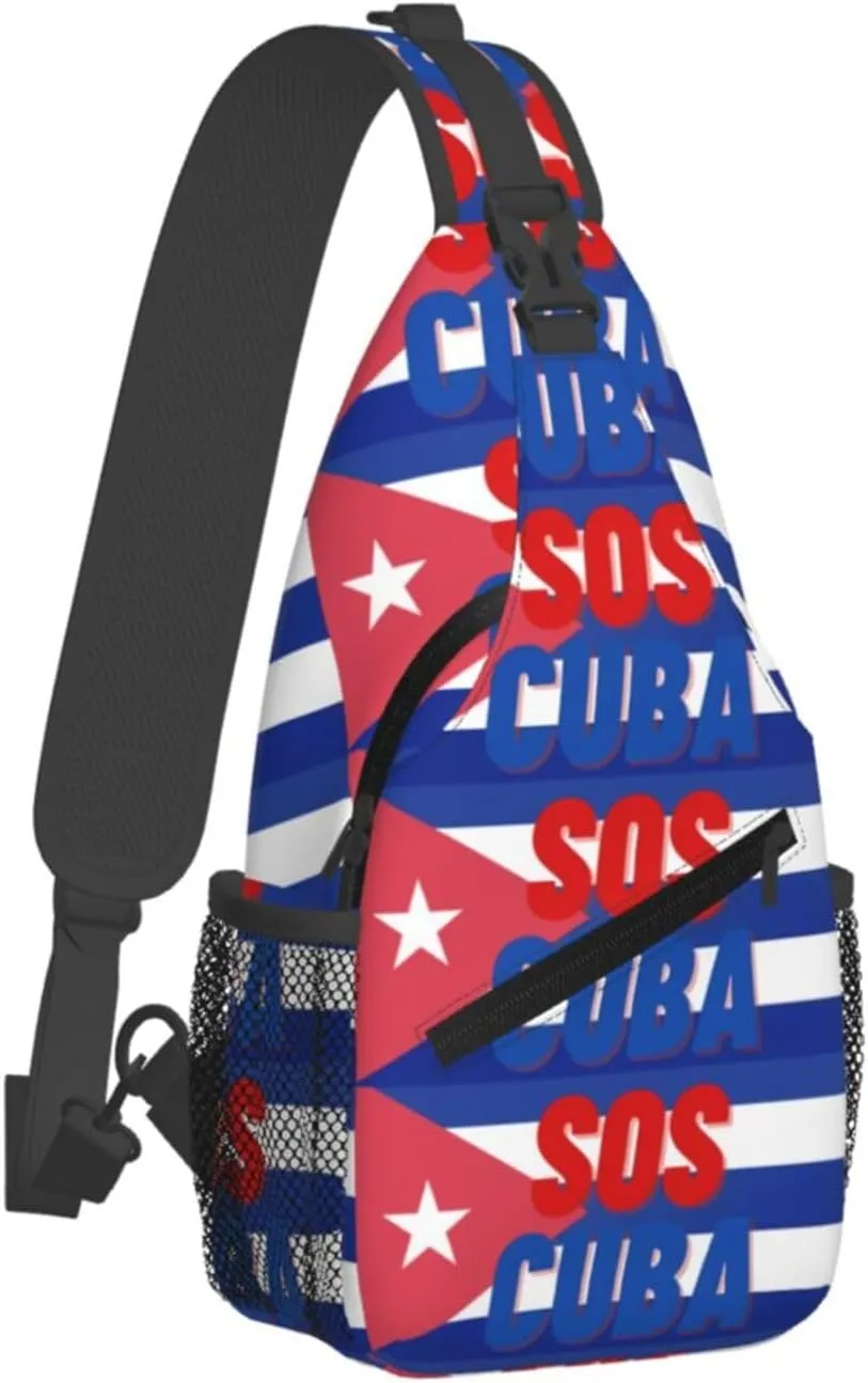 SOS Cuba Flag Crossbody Bag Cross Chest Bag Adjustable Sling Backpack Sports Gym Shoulder Bags Travel Cycling Daypack Diagonally Casual Rucksack