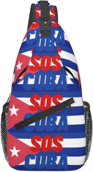 SOS Cuba Flag Crossbody Bag Cross Chest Bag Adjustable Sling Backpack Sports Gym Shoulder Bags Travel Cycling Daypack Diagonally Casual Rucksack