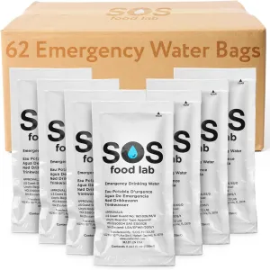 S.O.S. Emergency Water 5 year shelf life - 62 Individual 4.22 Oz Packets (With Tips)