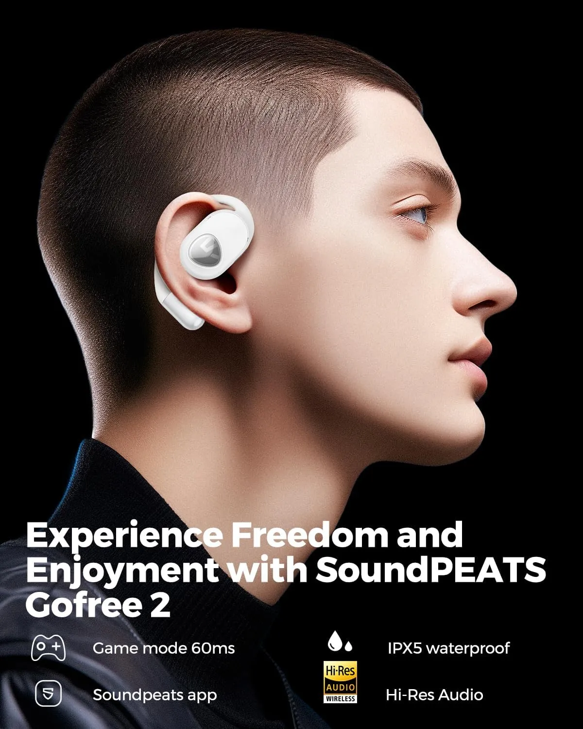 SoundPEATS Open Ear Headphones Over Ear Buds, Upgraded Gofree2 Bluetooth V5.3 Stereo Earbuds with Bass Boost, 35Hrs Sports Earphones with Earhooks, IPX5 Waterproof Headsets for Workouts,Stable Comfort