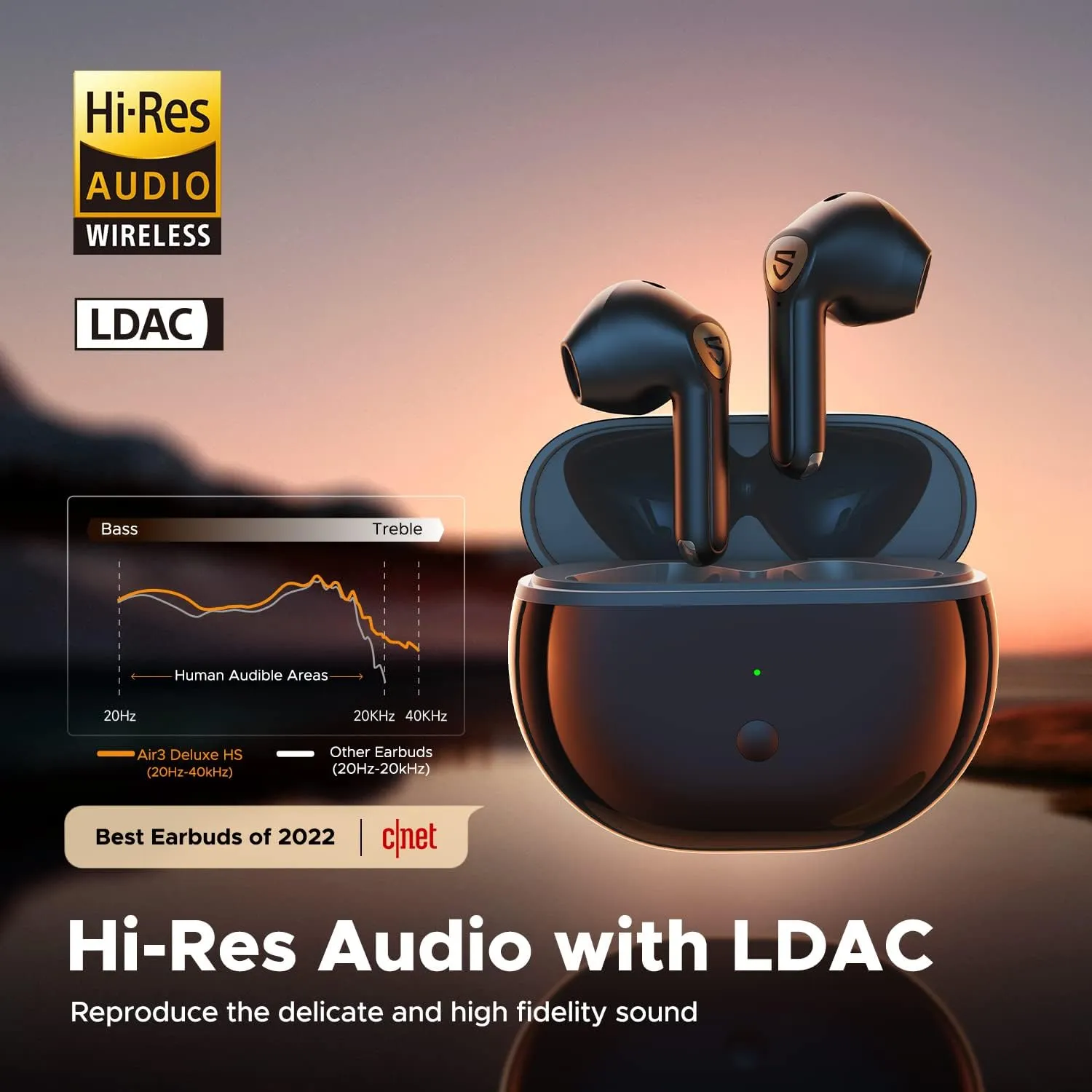 SoundPEATS True Wireless Earbuds, Air3 Deluxe HS Bluetooth 5.3 Headphones with 14.2mm Driver, 4 Mic Hi Res Audio LDAC Ear Buds, IPX4 Waterproof Stereo in Ear Detection Earphones, 20Hrs