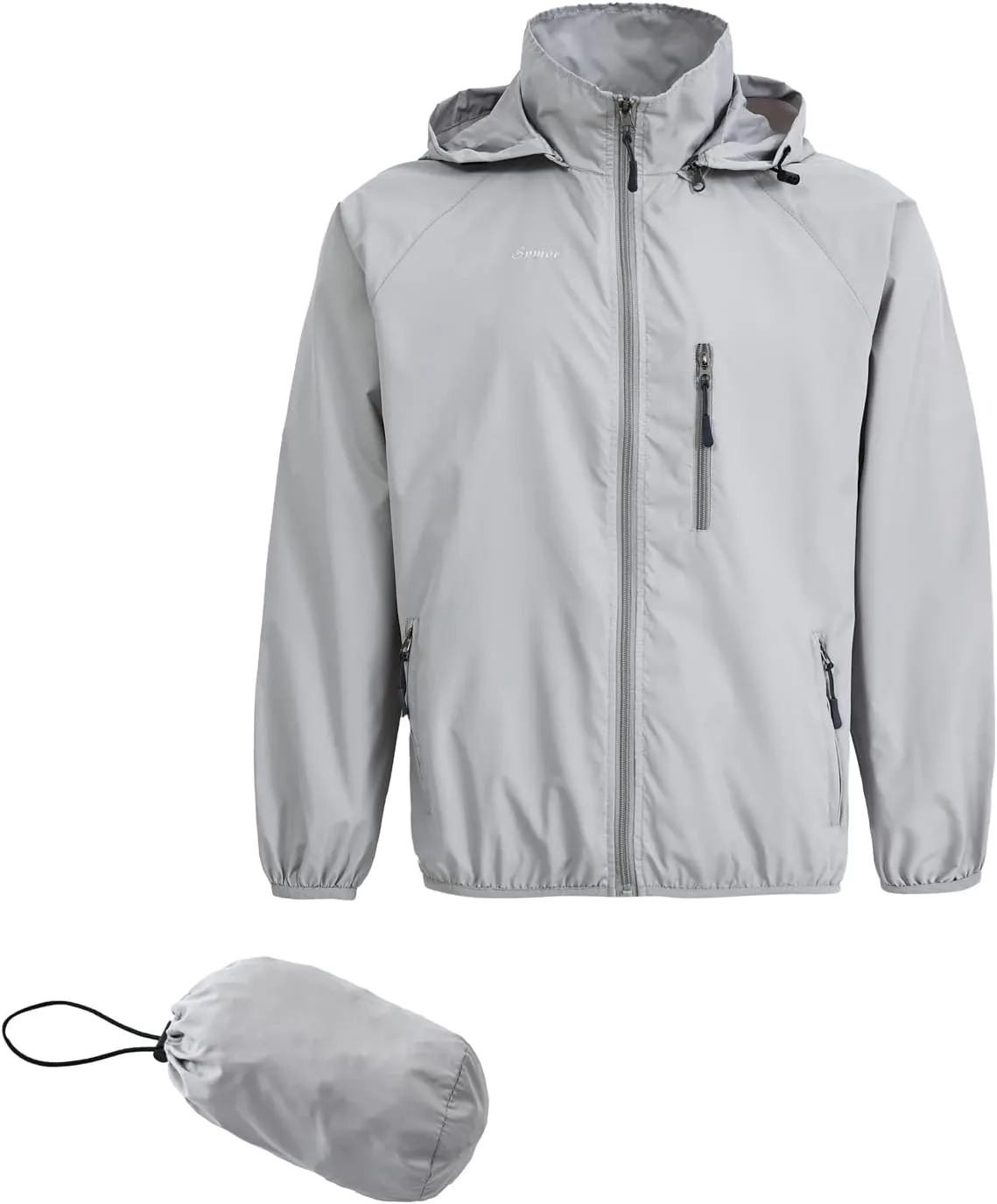 Spmor Men's Lightweight Waterproof Jacket Packable Windbreaker Running Coat