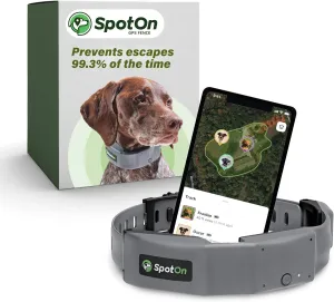 SpotOn GPS Wireless Dog Fence Collar, Accurate & Reliable, Unlimited Fences, 40  Hours Battery Life, No Subscription, Built in USA, Omni Collar Model, Medium Dog Breed Neck Size 12"-18"