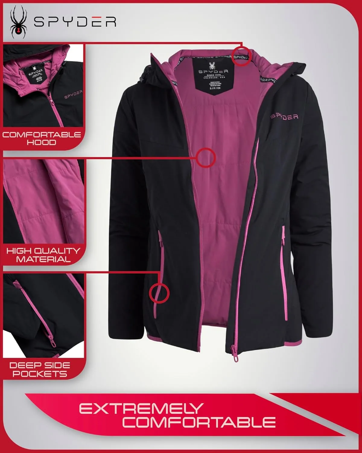 Spyder Women's Performance Windbreaker Jacket - Insulated Lightweight Full Zip Wind and Water-Resistant Hooded Jacket (S-XL)