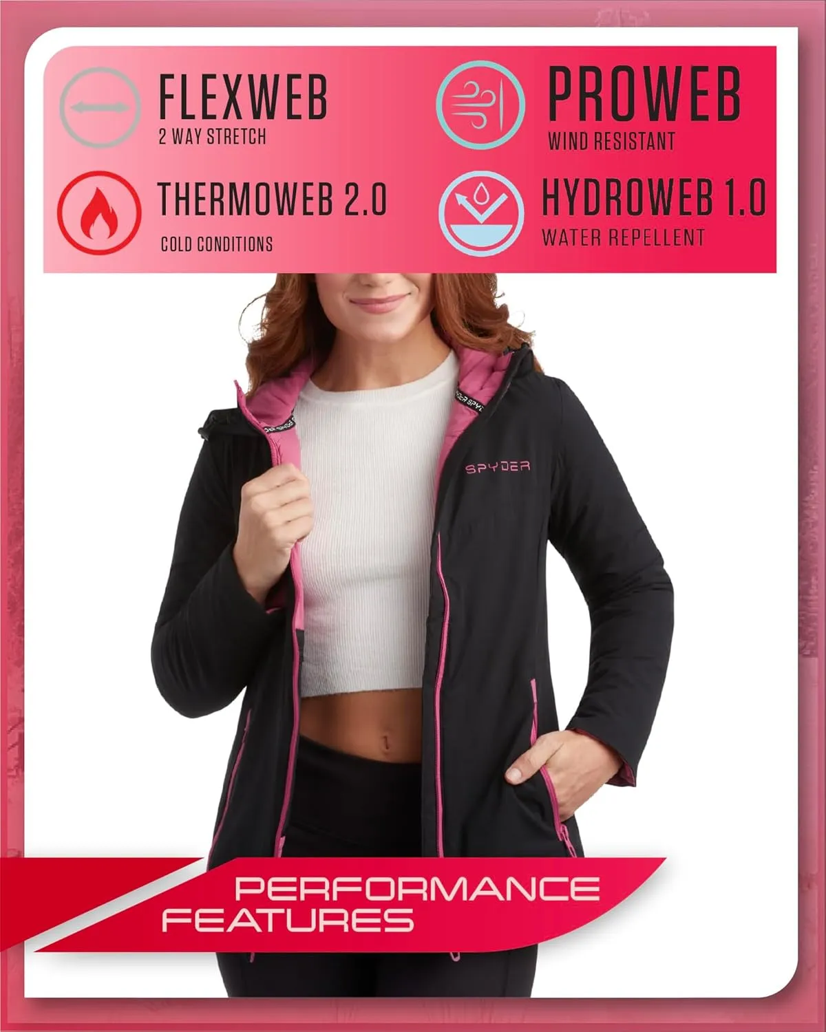 Spyder Women's Performance Windbreaker Jacket - Insulated Lightweight Full Zip Wind and Water-Resistant Hooded Jacket (S-XL)