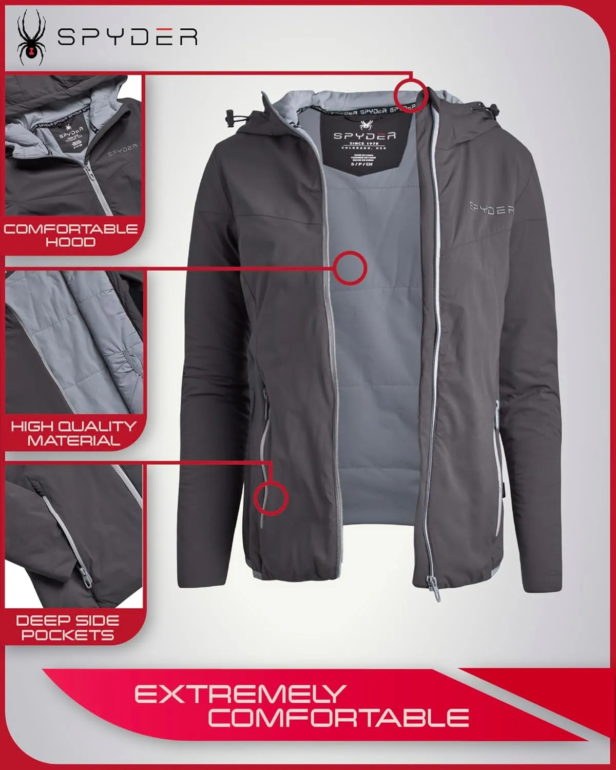 Spyder Women's Performance Windbreaker Jacket - Insulated Lightweight Full Zip Wind and Water-Resistant Hooded Jacket (S-XL)