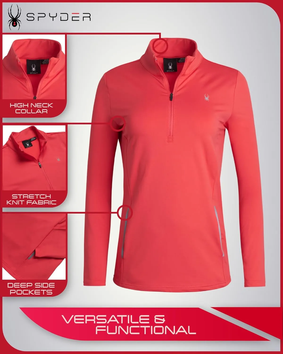 Spyder Womens Quarter Zip Pullover - Lightweight UPF50  1/4 Zip Mock Neck Sweatshirt - Hiking Running Workout Tops for Women