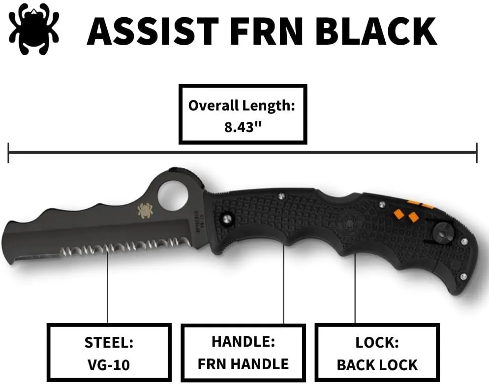 Spyderco Assist 3.68" VG-10 CombinationEdge Black Folding Pocket Knife (C79PSBBK)