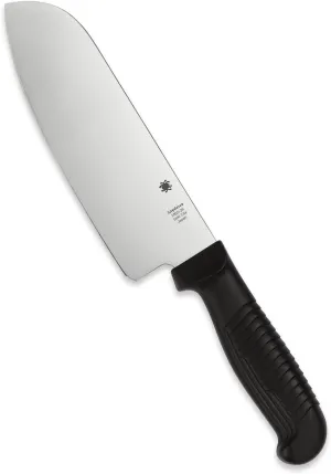 Spyderco Santoku Kitchen Knife with 6.8" MBS-26 Stainless Steel Blade with Durable Black Polypropylene Handle - PlainEdge - K08PBK