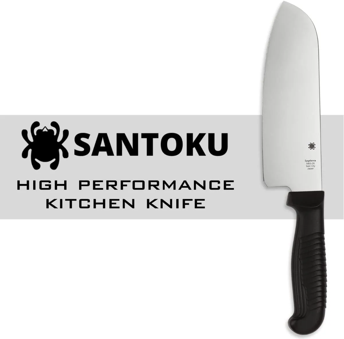 Spyderco Santoku Kitchen Knife with 6.8" MBS-26 Stainless Steel Blade with Durable Black Polypropylene Handle - PlainEdge - K08PBK