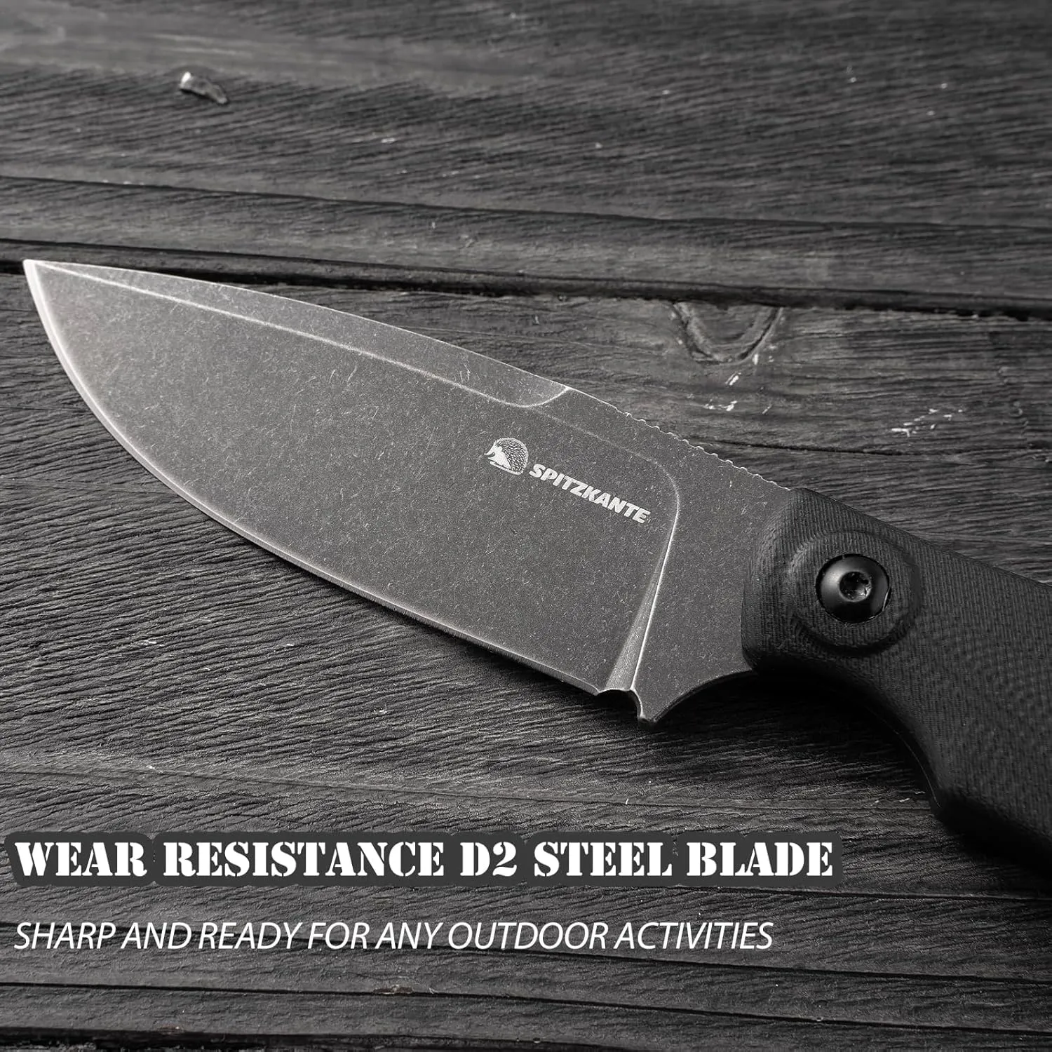 SSH-A Fixed Blade Survival Knife with Rotating Clip, D2 Steel Full Tang 6.92" Small EDC Horizontal Carry Tactical Knife with Kydex Sheath, Stonewashed Black – Micarta Handle