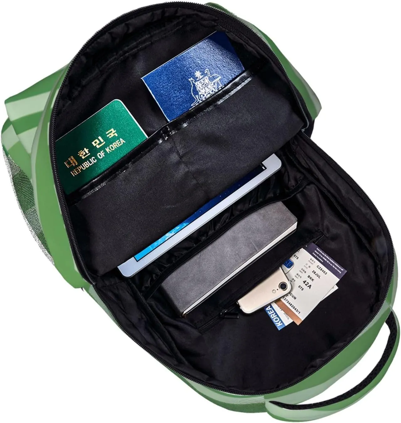 SSIMOO Classic Green Striped Leisure Lightweight Double-Shoulder Backpack,Simple Canvas, And Spacious Design