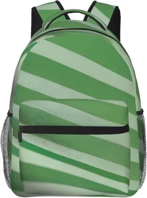 SSIMOO Classic Green Striped Leisure Lightweight Double-Shoulder Backpack,Simple Canvas, And Spacious Design