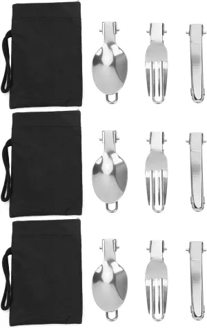 Stainless Steel Portable Folding Cutlery Set Picnic Dinner Flatware 3set
