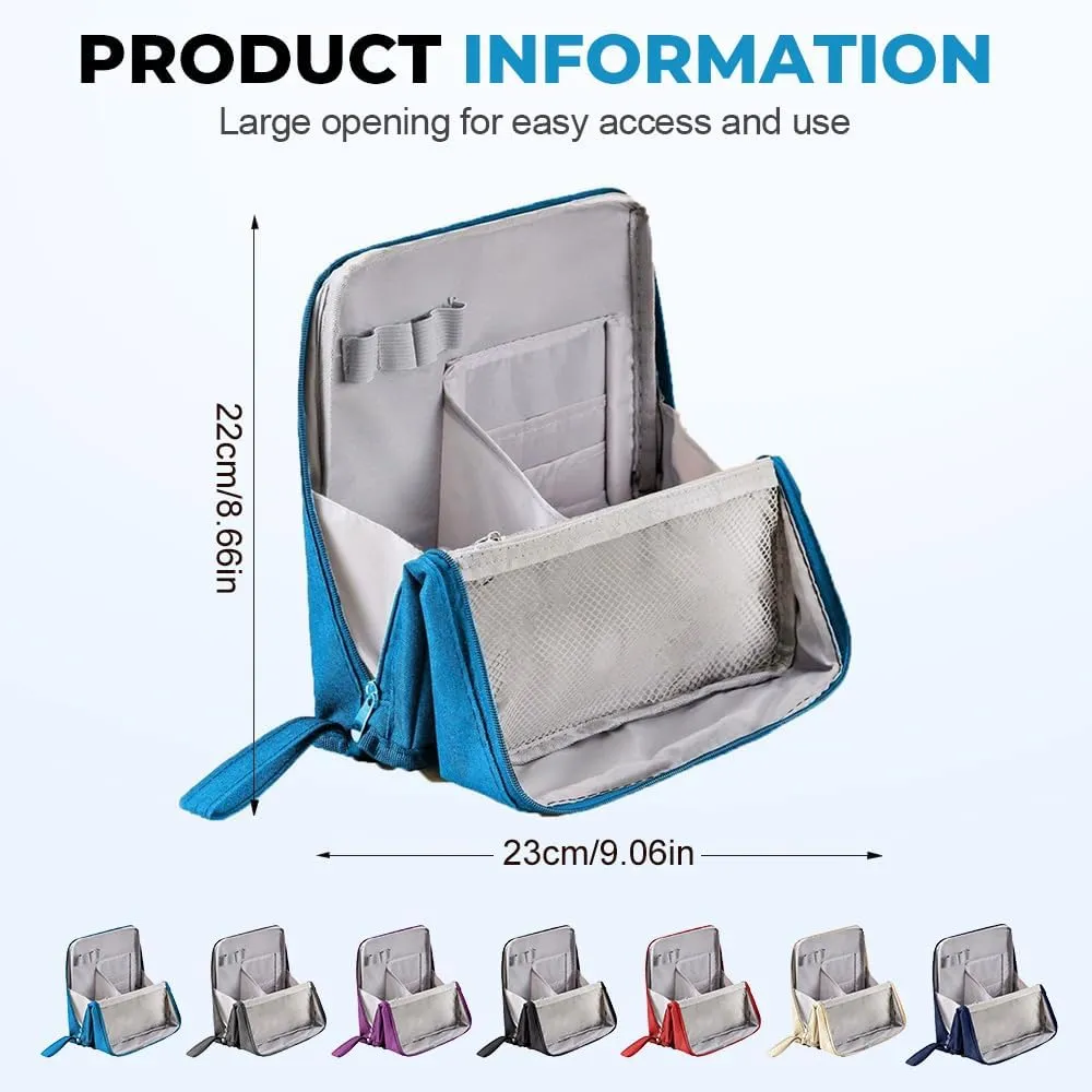 Standing Makeup Bag, 2025 New Multi-Purpose Large Capacity Oxford Cloth Standing Makeup Bag,Portable Toiletry Bag and Stationery Storage Organizer with Compartments (Black)