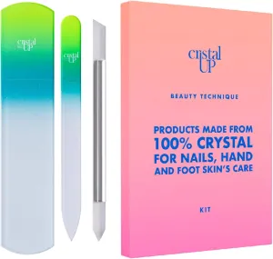 Starter Crystal Nail Set Care - 3PC Kit: Glass Foot Scraper, Medium Crystal Nail File, Cuticle Stick for Natural Nails