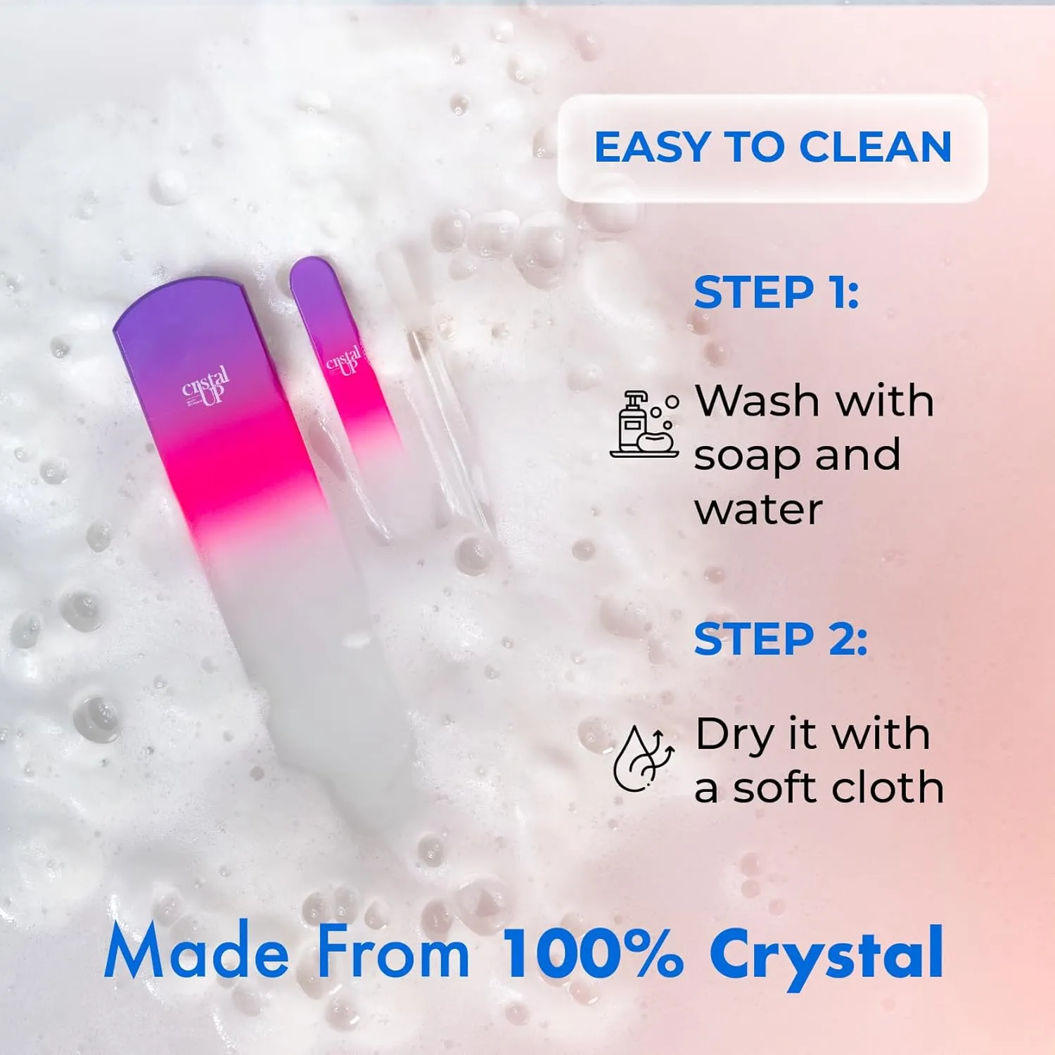 Starter Crystal Nail Set Care - 3PC Kit: Glass Foot Scraper, Medium Crystal Nail File, Cuticle Stick for Natural Nails