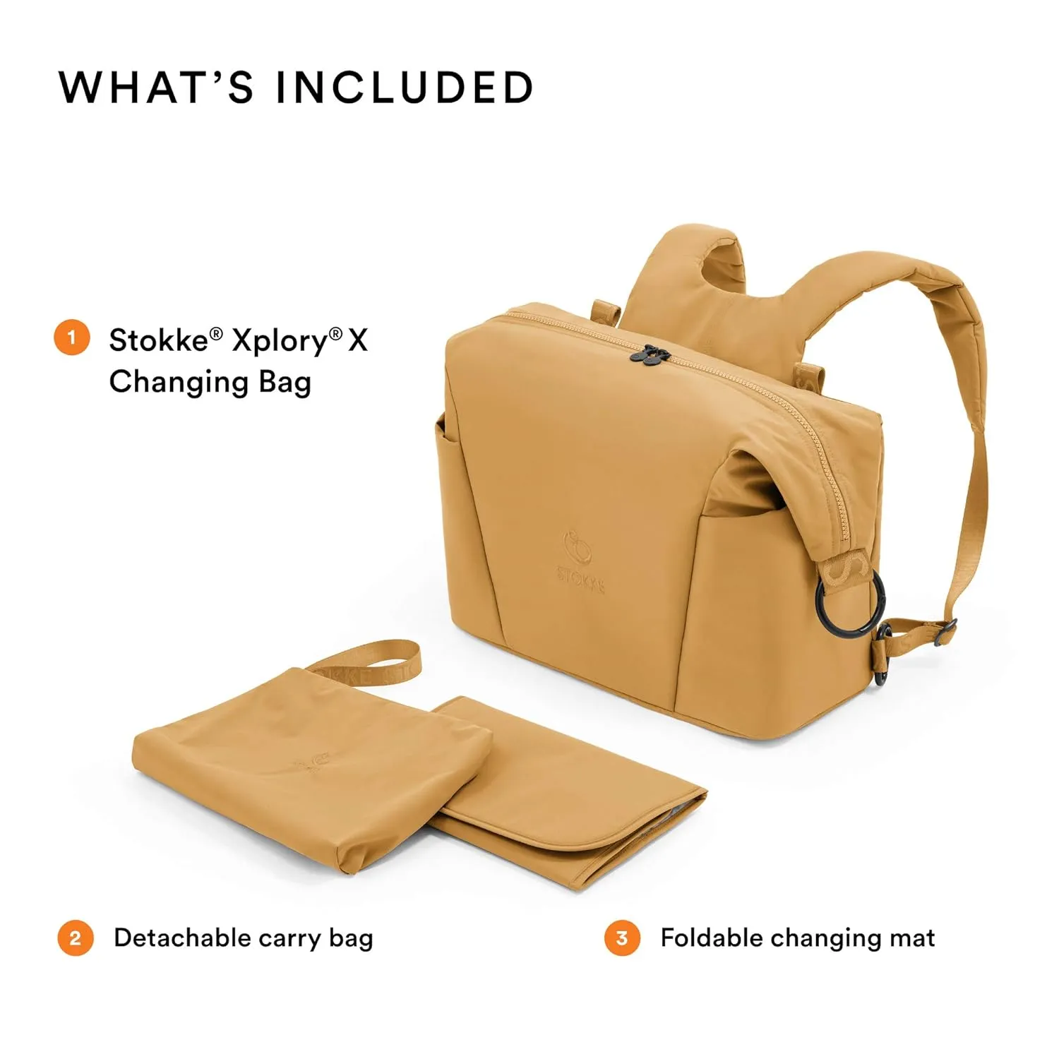 Stokke Xplory X Changing Bag, Golden Yellow - Doubles As Shoulder Bag or Backpack - Includes Foldable Changing Mat - UPF 50 , Water Repellent, Easy to Clean