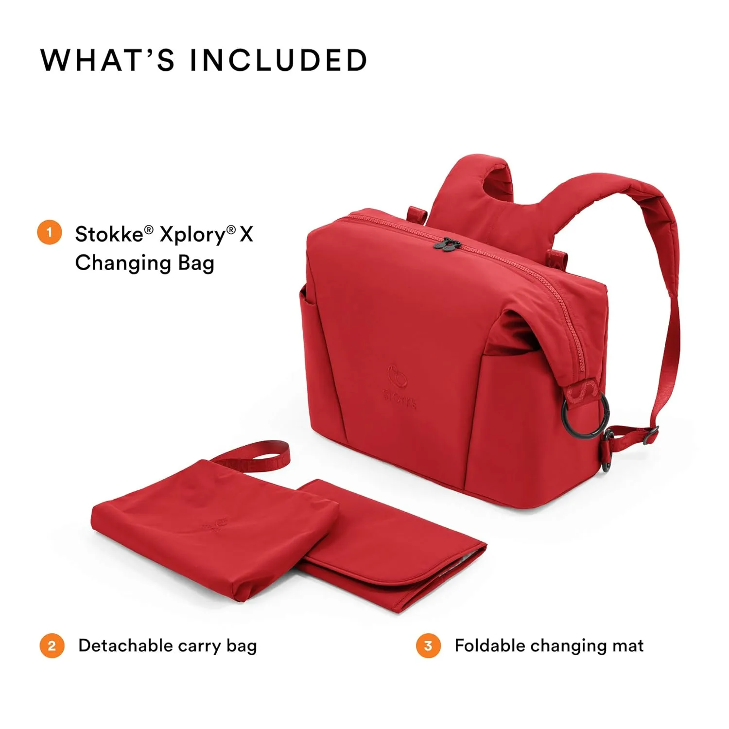 Stokke Xplory X Changing Bag, Ruby Red - Doubles As Shoulder Bag or Backpack - Includes Foldable Changing Mat - UPF 50 , Water Repellent, Easy to Clean