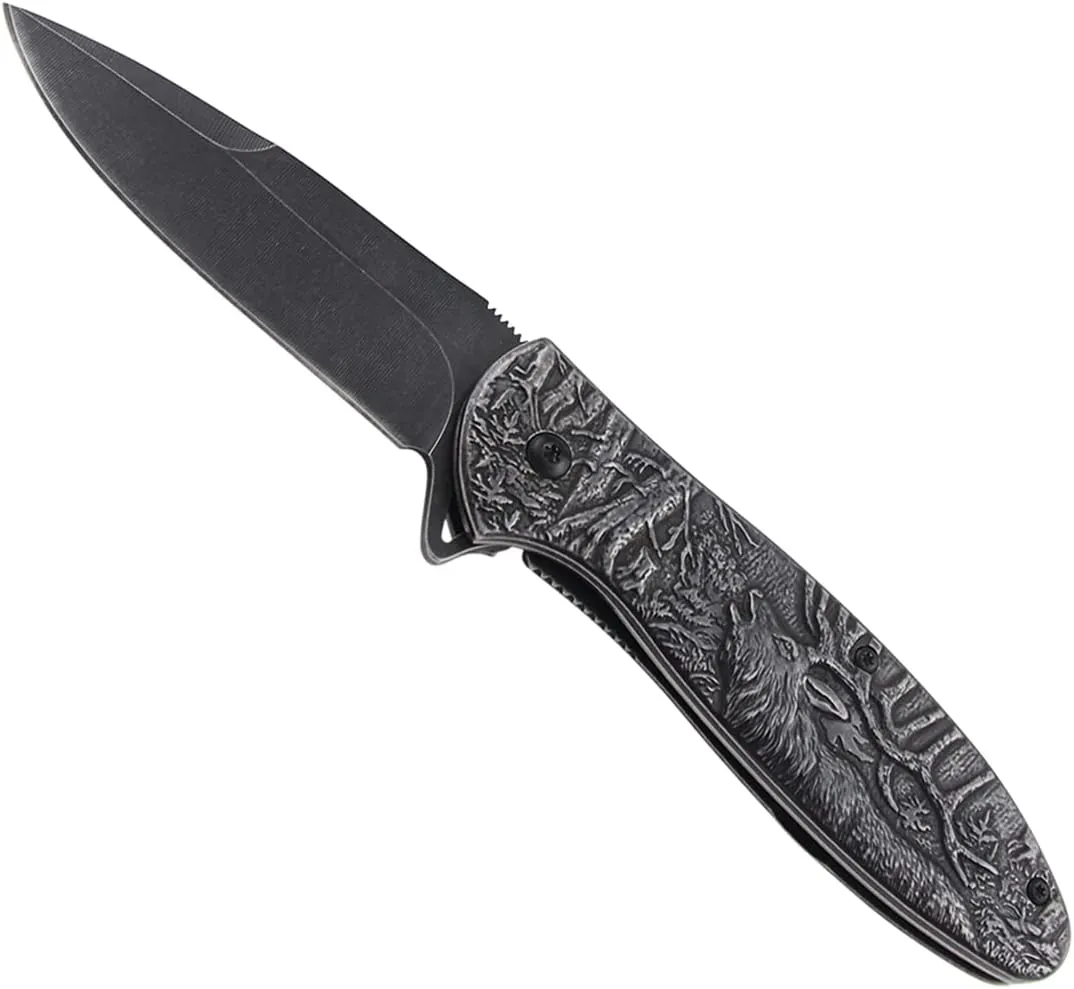 Stonewash Deer Pocket Knife, Personalized, Outdoor, Camping, Survival
