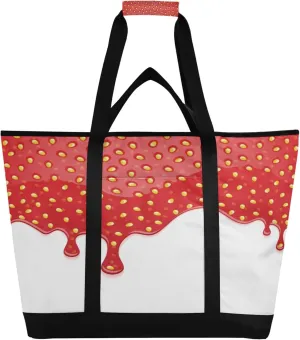 Strawberry Jam Reusable Insulated Cooler Bag with Ice Pack Compartment - Large 47L Waterproof Thermal Grocery Tote for Picnic Beach Camping Lunch Storage