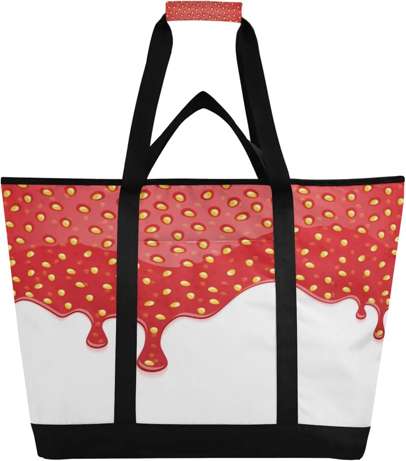 Strawberry Jam Reusable Insulated Cooler Bag with Ice Pack Compartment - Large 47L Waterproof Thermal Grocery Tote for Picnic Beach Camping Lunch Storage