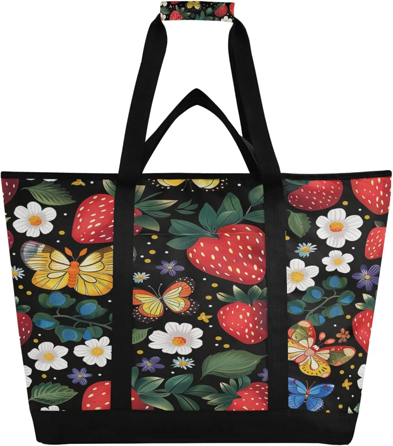 Strawberry Reusable Insulated Cooler Bag with Ice Pack Compartment - Large 120L Waterproof Thermal Grocery Tote for Picnic Beach Camping Lunch Storage