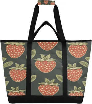 Strawberry Reusable Insulated Lunchbox Cooler Bag, Leakproof Kitchen Grocery Bag Collapsible Portable Cooler Tote Bag for Picnic, Camping, Office, Travel