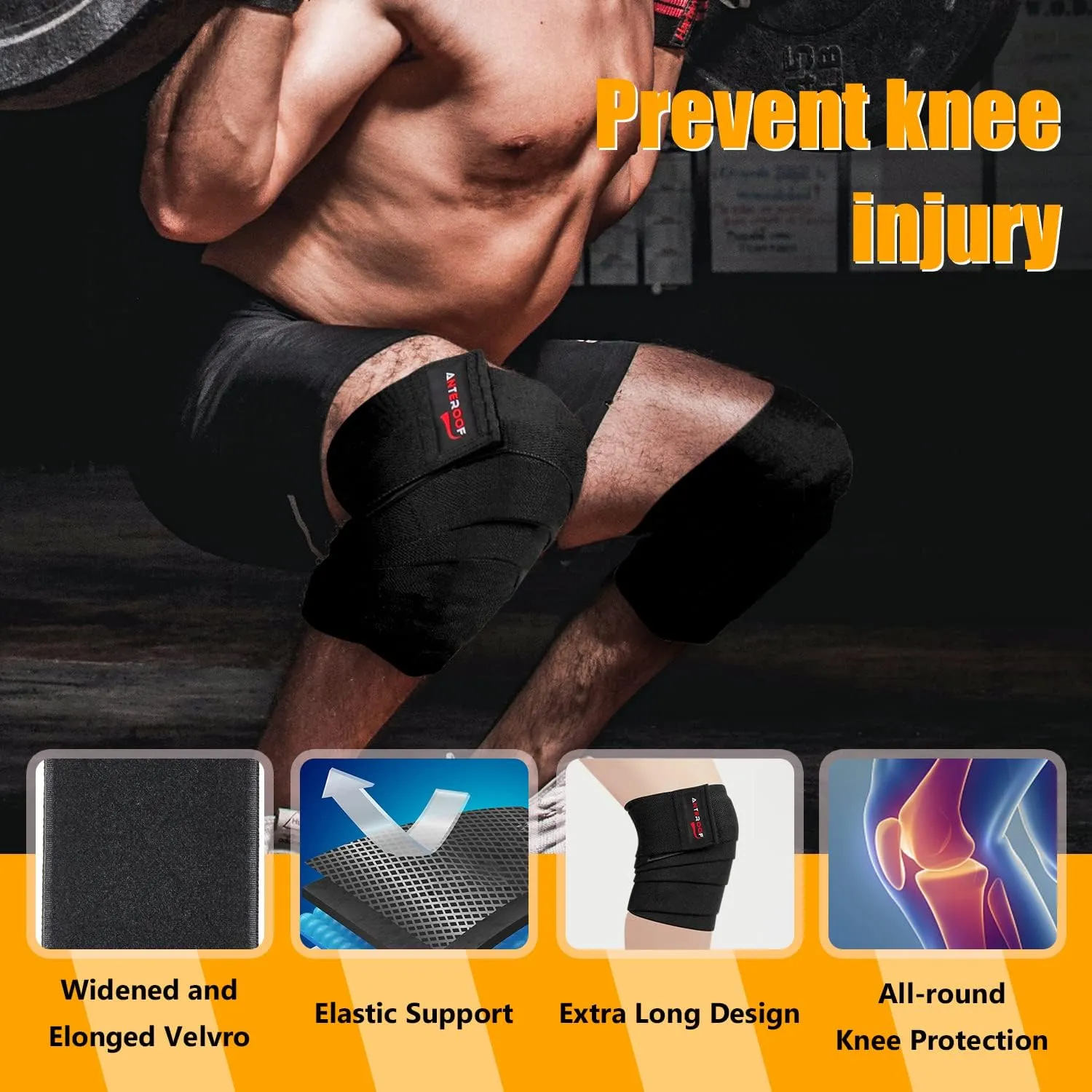 Strength Training Kit: Knee Wraps, Wrist Wraps, and Lifting Straps Set (3 Pairs) - Ultimate Protection for Weightlifting, Bodybuilding, and Fitness Workouts
