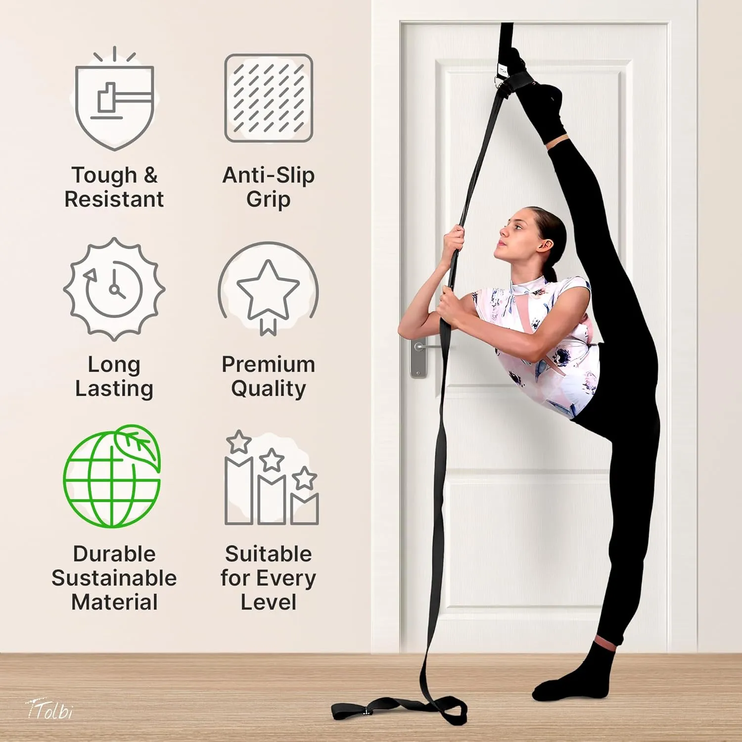 Stretching Strap with Door Anchor & Resistance Band – Improve Leg Stretch Flexibility for Splits, Ballet, Dance, Cheer, Yoga & Gymnastics - Home Leg Stretcher Trainer Equipment Stuff for All Levels