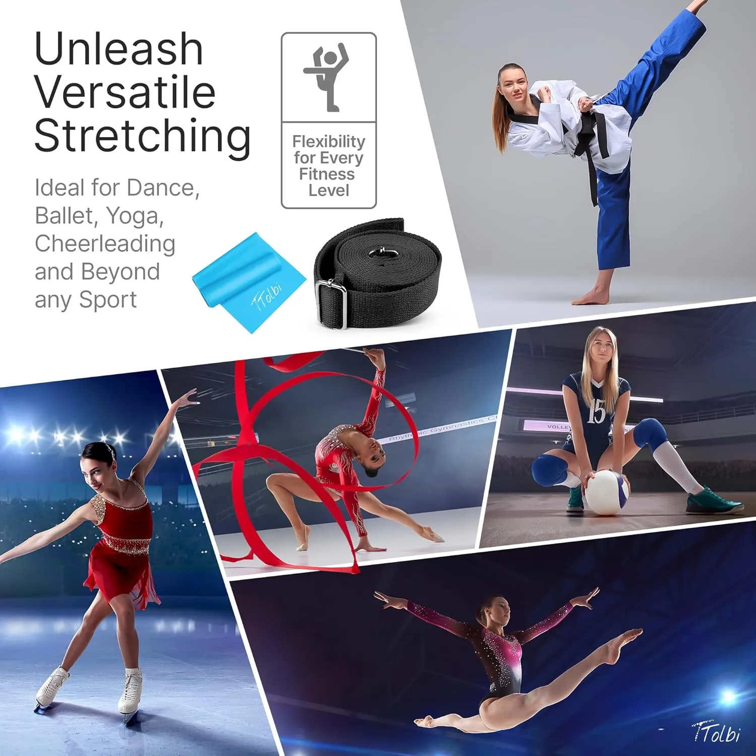 Stretching Strap with Door Anchor & Resistance Band – Improve Leg Stretch Flexibility for Splits, Ballet, Dance, Cheer, Yoga & Gymnastics - Home Leg Stretcher Trainer Equipment Stuff for All Levels