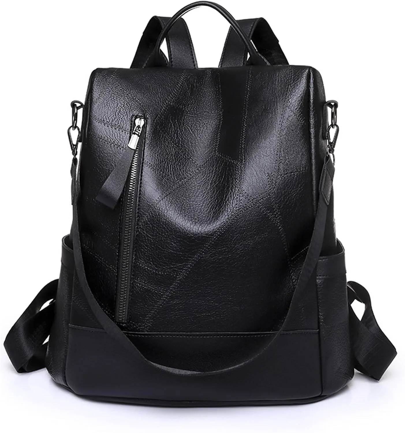 Stylish Leather Backpack Anti-Theft Travel Daypack for Women Lightweight Casual Shoulder Bag (Black)