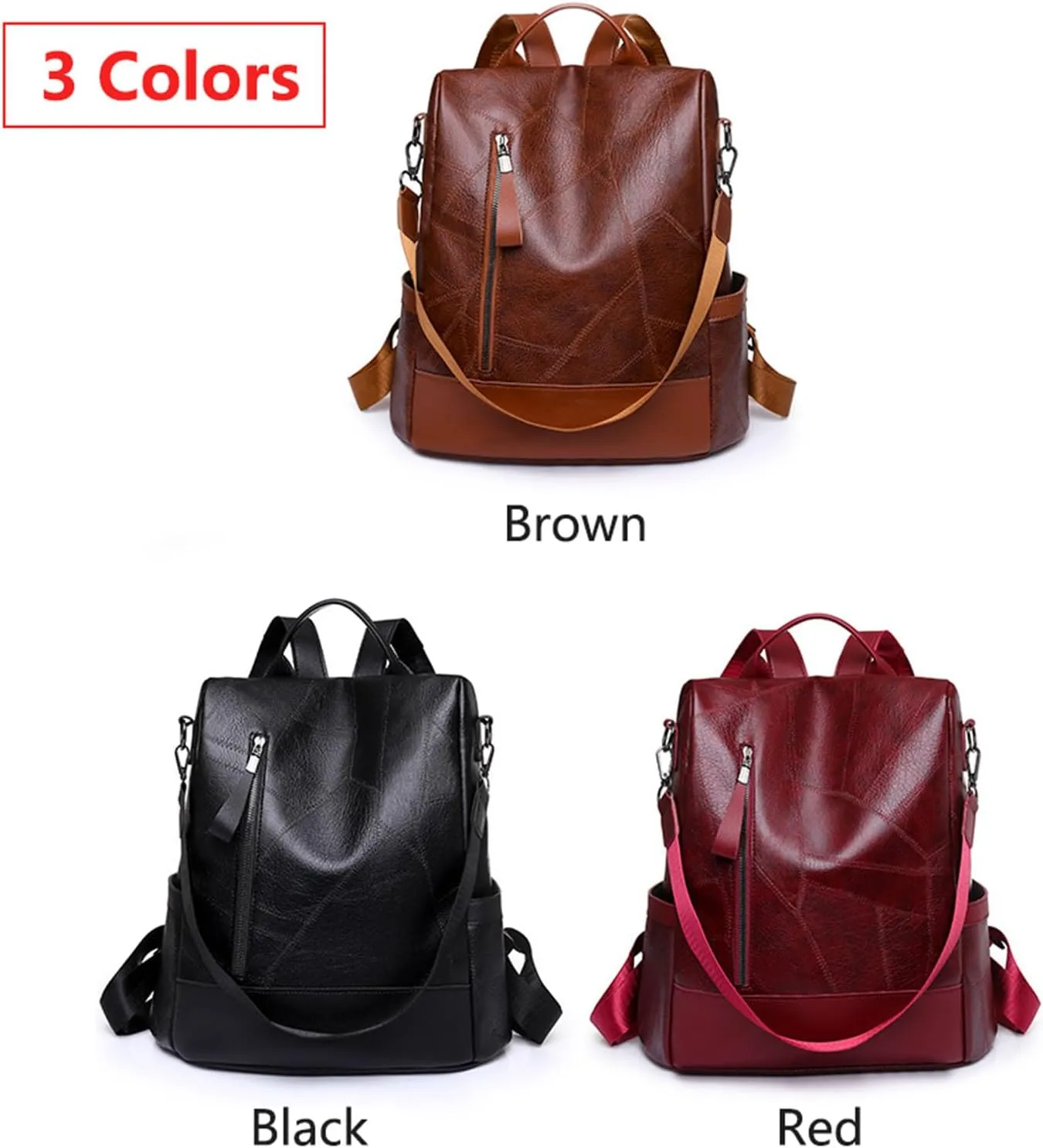 Stylish Leather Backpack Anti-Theft Travel Daypack for Women Lightweight Casual Shoulder Bag (Black)
