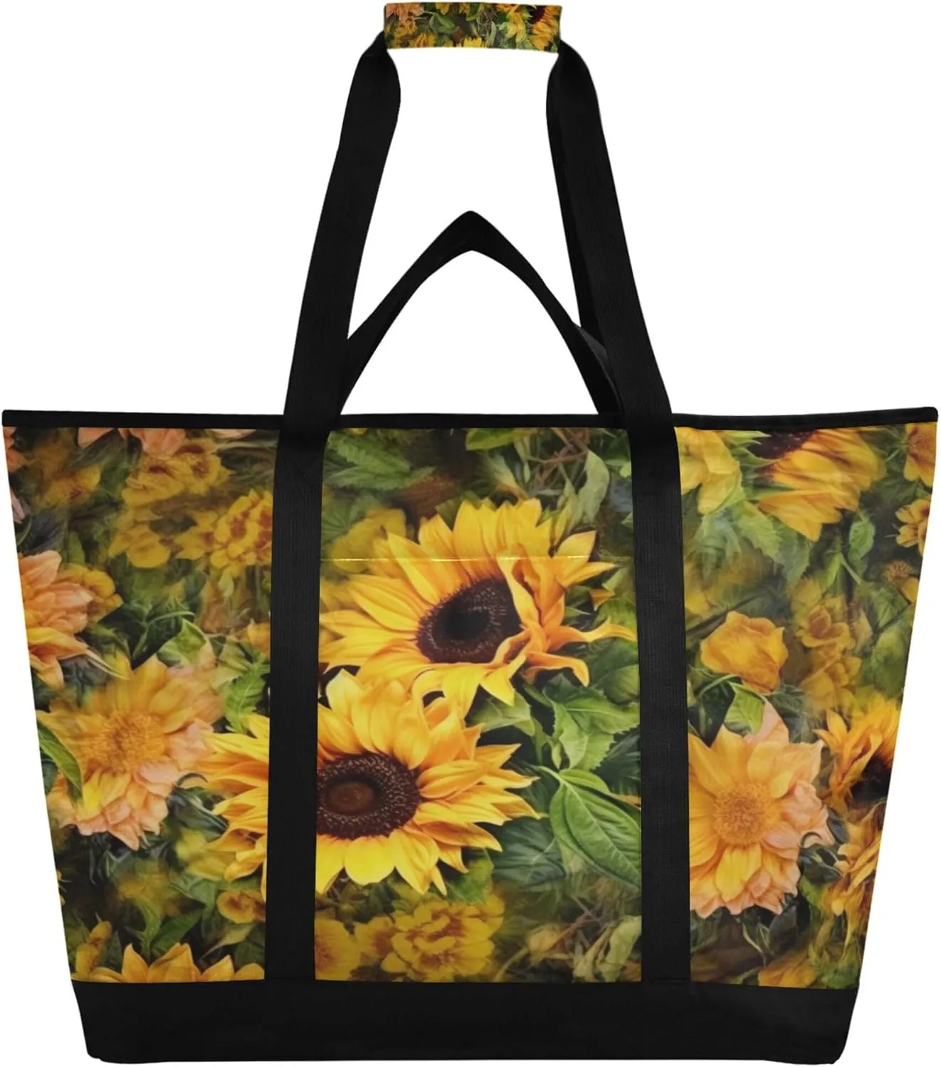 Sunflower Reusable Insulated Cooler Bag with Ice Pack Compartment - Large 123L Waterproof Thermal Grocery Tote for Picnic Beach Camping Lunch Storage